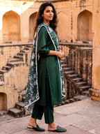 Bottle Green Kurta and Pent Set with Chanderi Dupatta