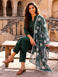 Bottle Green Kurta and Pent Set with Chanderi Dupatta