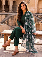 Bottle Green Kurta and Pent Set with Chanderi Dupatta