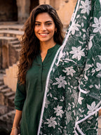 Bottle Green Kurta and Pent Set with Chanderi Dupatta