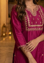 Maroon Embroidered Roman Silk Suit Set with Banarasi Dupatta