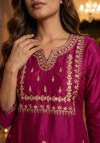 Maroon Embroidered Roman Silk Suit Set with Banarasi Dupatta