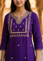 Purple Embroidered Roman Silk Suit Set with Banarasi Dupatta