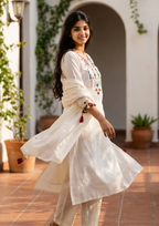 White Embroidered Chanderi Silk Suit Set with Dupatta