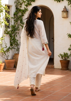 White Embroidered Chanderi Silk Suit Set with Dupatta