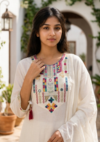 White Embroidered Chanderi Silk Suit Set with Dupatta