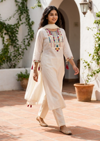 White Embroidered Chanderi Silk Suit Set with Dupatta