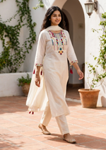 White Embroidered Chanderi Silk Suit Set with Dupatta