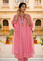 Pink Embroidered Chanderi Silk Suit Set with Dupatta