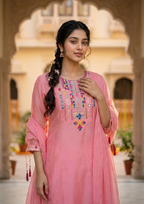 Pink Embroidered Chanderi Silk Suit Set with Dupatta
