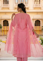Pink Embroidered Chanderi Silk Suit Set with Dupatta
