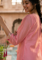 Pink Embroidered Chanderi Silk Suit Set with Dupatta