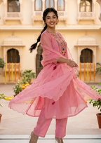 Pink Embroidered Chanderi Silk Suit Set with Dupatta