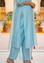 Sky Blue Embroidered Chanderi Silk Suit Set with Dupatta