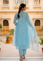 Sky Blue Embroidered Chanderi Silk Suit Set with Dupatta
