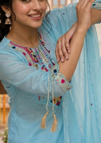 Sky Blue Embroidered Chanderi Silk Suit Set with Dupatta