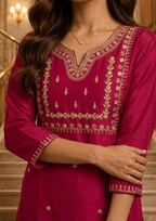 Pink Embroidered Roman Silk Suit Set with Banarasi Dupatta