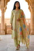 Green Smoke Embroidered Poly Jaquard Suit Set