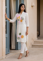 White Embroidered Chanderi Silk Kurta and Pant Set