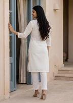 White Embroidered Chanderi Silk Kurta and Pant Set