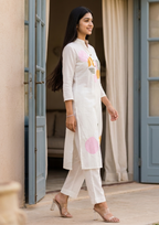 White Embroidered Chanderi Silk Kurta and Pant Set