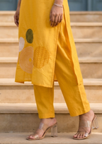 Yellow Embroidered Chanderi Silk Kurta and Pant Set