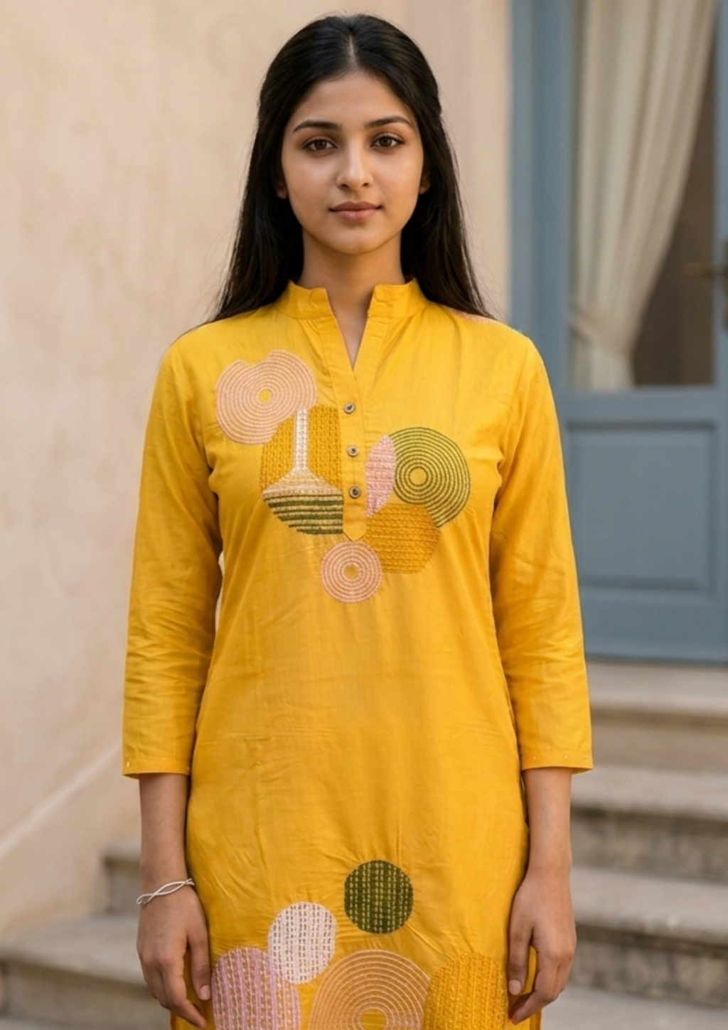 Yellow Embroidered Chanderi Silk Kurta and Pant Set