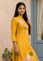 Yellow Embroidered Chanderi Silk Kurta and Pant Set