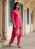 Peach Embroidered Chanderi Silk Kurta and Pant Set
