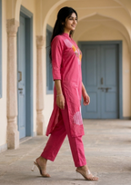 Peach Embroidered Chanderi Silk Kurta and Pant Set