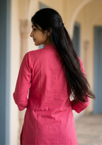 Peach Embroidered Chanderi Silk Kurta and Pant Set