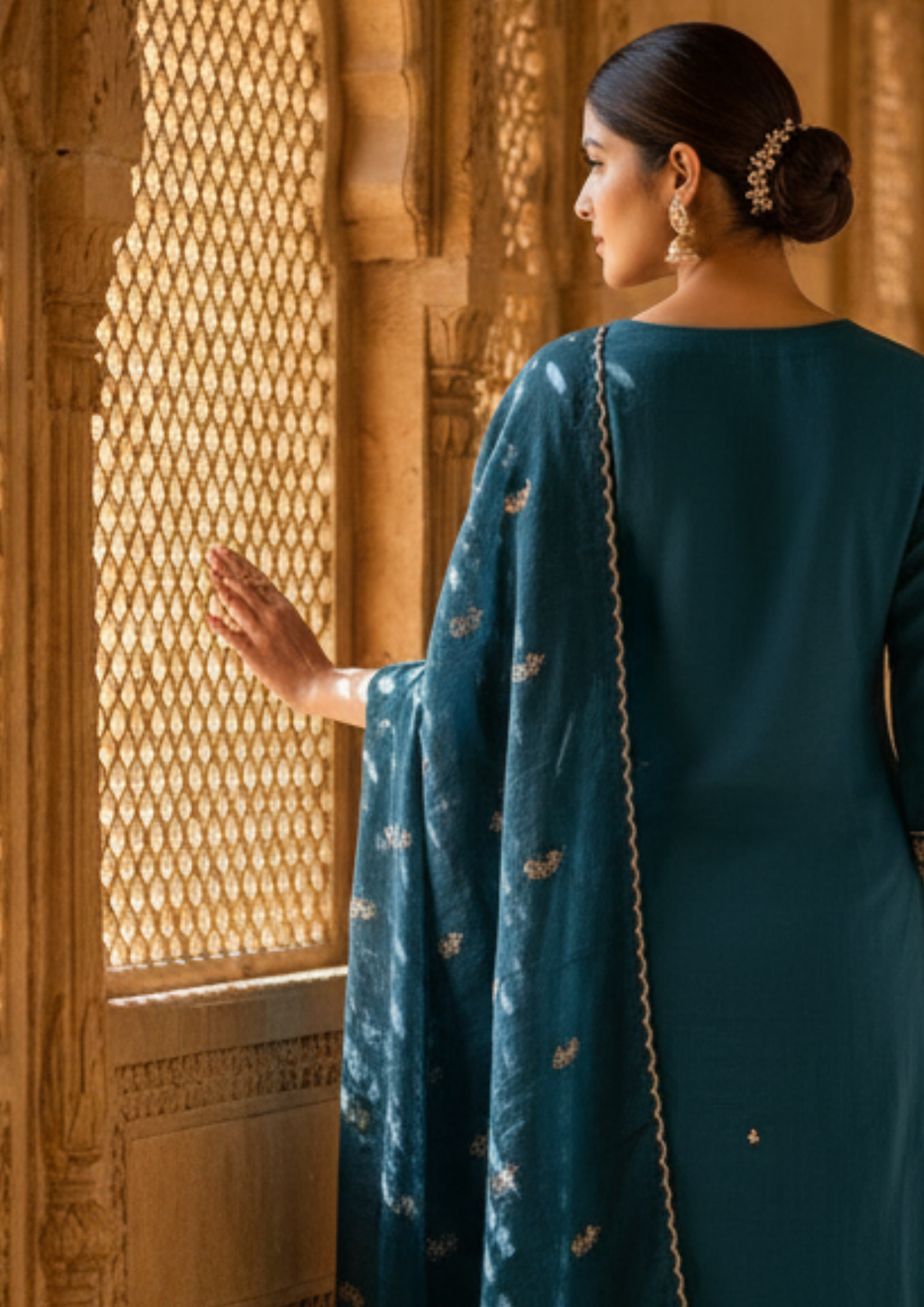 Navy Blue Embroidered Cotton Suit Set