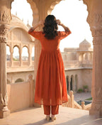 Dusty Red Embroidered Pure Mul Chanderi Suit Set with Dupatta