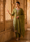 Green Embroidered Cotton Suit Set