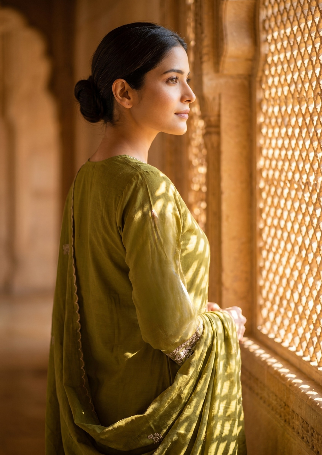 Green Embroidered Cotton Suit Set
