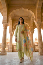 Green Smoke Embroidered Poly Jaquard Suit Set with Dupatta