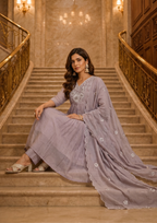Pastel Purple Embroidered Mal Chanderi Suit Set with Dupatta