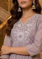 Pastel Purple Embroidered Mal Chanderi Suit Set with Dupatta