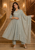 Dust Grey Embroidered Mal Chanderi Suit Set