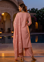 Pink Rose Embroidered Mul Cotton Suit Set with Dupatta