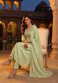 Green Handwork Mul Chanderi Suit Set with Dupatta