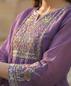 Plum Purple Embroidered Pure Mul Chanderi Suit Set with Dupatta