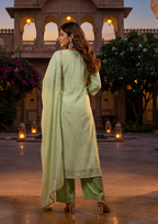 Green Handwork Mul Chanderi Suit Set with Dupatta