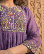 Plum Purple Embroidered Pure Mul Chanderi Suit Set with Dupatta