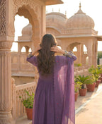Plum Purple Embroidered Pure Mul Chanderi Suit Set with Dupatta