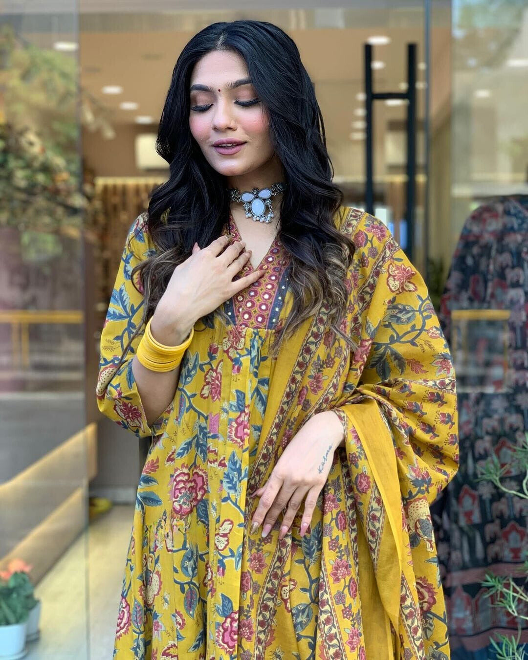 Floral Printed Cotton Kurta and Pant Set with Mulmul Dupatta