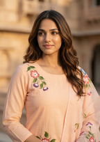 Light Peach Printed Roman Silk Suit Set with Dupatta