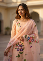 Light Peach Printed Roman Silk Suit Set with Dupatta