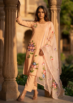 Light Peach Printed Roman Silk Suit Set with Dupatta