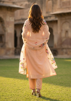 Light Peach Printed Roman Silk Suit Set with Dupatta
